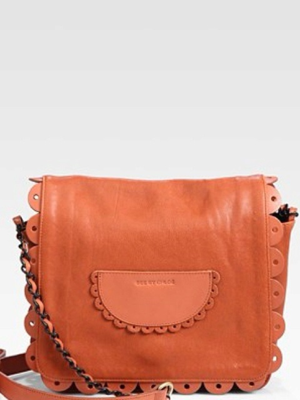 See by Chloe Coral Scalloped Leather Messenger Crossbody Bag
